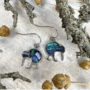 Vintage Giwi Paua Abalone Shell Kiwi, Bird, Stud Women's Earrings